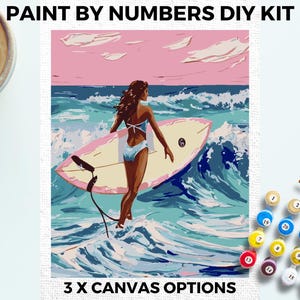 Surfer Girl PAINT by NUMBERS Kit Adults Minimalistic Chic DIY Painting Easy Beginners Hobby Painting Kit Wall Art Gift Beach Waves Summer