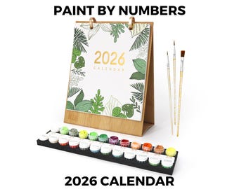 2026 Calendar Plant Paint by Numbers Desk DIY Mini Canvas Art Kit | Monthly Self Care Gift Paintable Calendar for Desk or Shelf