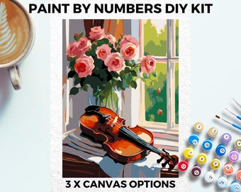 Violin Roses PAINT by NUMBERS Kit Adults Minimalistic Chic DIY Painting Easy Beginners Hobby Painting Kit Wall Art Music Lovers Gift