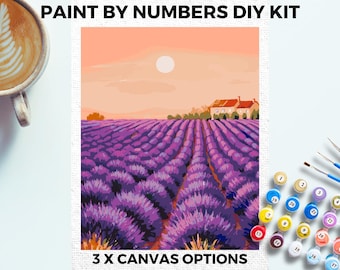 Lavendelfelder PAINT by NUMBERS Kit Erwachsene Minimalistisch Chic DIY Malerei Einfach Anfänger Hobby Painting Kit Wand Landschaft Kunst Geschenk Mum
