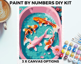 Koi Fish Bathroom PAINT by NUMBERS Kit Adults Minimalistic Chic DIY Painting Easy Beginners Hobby Painting Kit Wall Funny Art Gift Mum Pink
