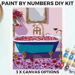 Rose Bath PAINT by NUMBERS Kit Adults Minimalistic Chic DIY Painting Easy Beginners Hobby Painting Kit Wall Pink Floral Gift Mum