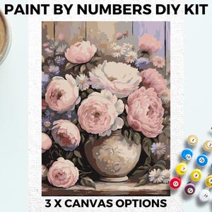 Vintage Floral PAINT by NUMBERS Kit Adults Minimalistic Chic DIY Painting Easy Beginners Hobby Painting Kit Wall Art Gift Valentines Flowers