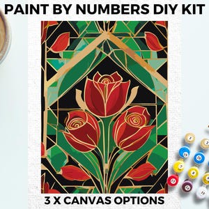 Art Deco Roses PAINT by NUMBERS Kit Adults Minimalistic Chic DIY Painting Easy Beginners Hobby Painting Kit Wall Art Gift Valentines Flowers