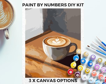 Kit de peinture café par numéros adultes minimaliste chic bricolage peinture facile débutant passe-temps kit de peinture art mural amateurs de café cadeau maman amie