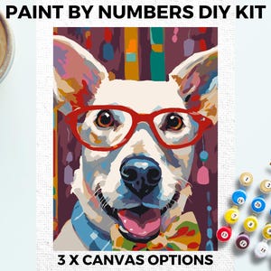 Funny Dog Glasses PAINT by NUMBERS Kit Adults Minimalistic Chic DIY Painting Easy Beginners Hobby Painting Kit Wall Art Pet Dog Lovers Gift