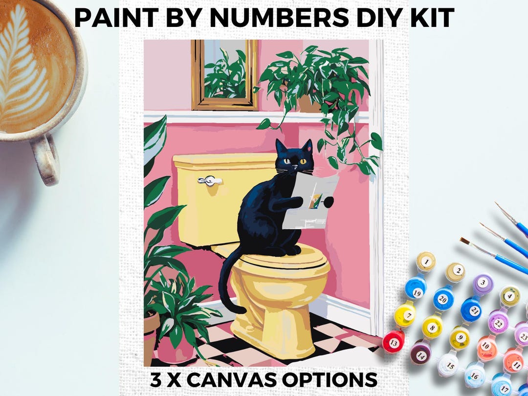 Cat Bathroom PAINT by NUMBERS Kit Adults Minimalistic Chic DIY Painting ...