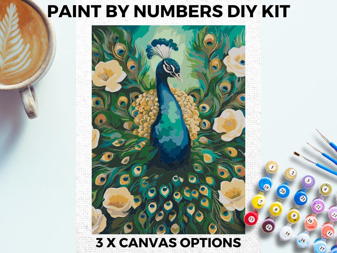 Peacock PAINT by NUMBERS Kit Adults Minimalistic Chic DIY Painting Easy ...