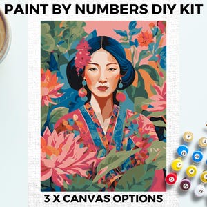Woman Geisha PAINT by NUMBERS Kit Adults Minimalistic Chic DIY Painting Easy Beginners Hobby Painting Kit Wall Art Gift