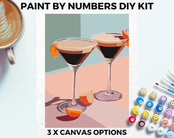 エスプレッソ マティーニ カクテル 数字で描くキット 大人向け ミニマル シック DIY 絵画 簡単 初心者 趣味 絵画キット ウォールアート ギフト