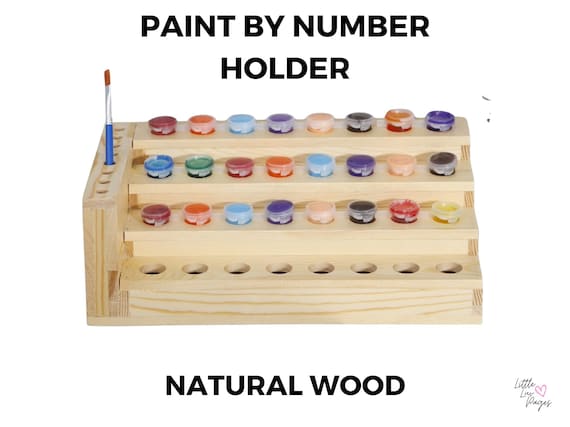 Natural Wood Acrylic Paint Organizer for Paint by Numbers Pots Paint Bottle Storage Rack Stand Art Supply Organizer for Craft Desk Studio