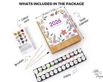 Calendrier 2026 Peinture Par Numéros - 12 Fleurs à Peindre - Kit DIY Avec Pinceaux Et Peinture Acrylique - 12