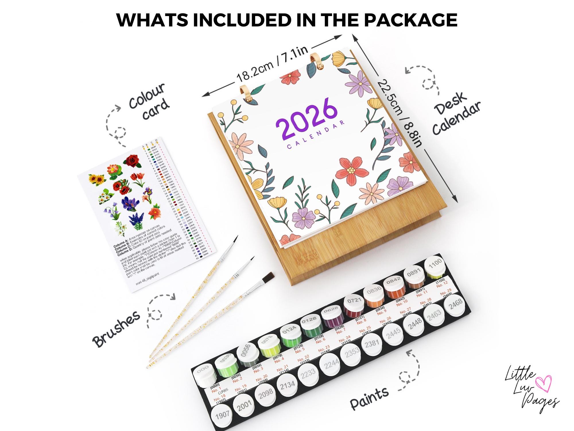 2026 Calendar Floral Paint by Numbers Desk DIY Mini Canvas Art Kit ...