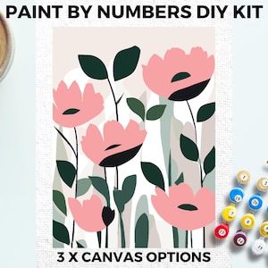 Simple Pink Wildflower PAINT by NUMBERS Kit Adults Minimalistic Chic DIY Painting Easy Beginners Hobby Painting Kit Wall Art Floral Gift