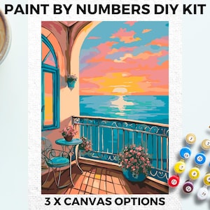 Sunset Landscape PAINT by NUMBERS Kit Adults Minimalistic Chic DIY Painting Easy Beginners Hobby Painting Kit Wall Art Gift