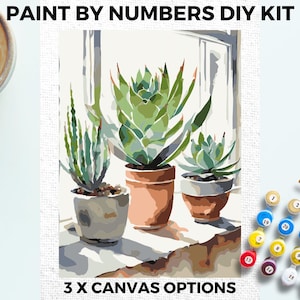 Succulent Plants PAINT by NUMBERS Kit Adults Minimalistic Chic DIY Painting Easy Beginners Hobby Painting Kit Wall Art Gift Mothers Day