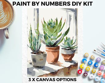 Succulenten VERF door NUMMERS Kit volwassenen minimalistisch chique DIY schilderij gemakkelijk beginners hobby schilderij Kit muur kunst cadeau Moederdag