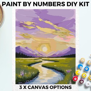 Sunset River PAINT by NUMBERS Kit Adults Minimalistic Chic DIY Painting Easy Beginners Hobby Painting Kit Wall Travel Art Gift Mum Mountain