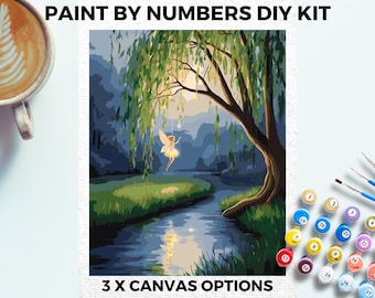 Kit de pintura de hadas por números para adultos, minimalista, elegante, bricolaje, fácil, para principiantes, pasatiempo, arte de pared, regalo de fantasía, bosque encantado