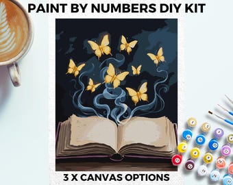 Schmetterling Buch PAINT by NUMBERS Kit Erwachsene Minimalistisch Chic DIY Malerei einfach Anfänger Hobby Malerei Kit Wand Leser Geschenk Mama Mädchen