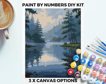 Peinture Par Numéros Paysage Lac 50x40 Cm – Kit DIY Pour Adulte, Toile, Pinceaux Et 24 Couleurs – Décoration Murale Et Cadeau