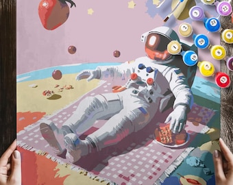 Astronaut PAINT by NUMBERS Kit Adults Minimalistic Chic DIY Painting Easy Beginners Hobby Painting Kit Wall Art Gift Mum Hearts Galaxy Space