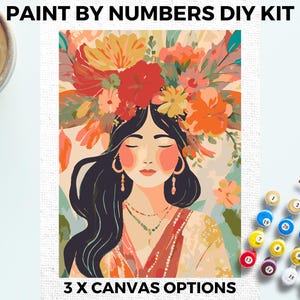 Floral Woman PAINT by NUMBERS Kit Adults Minimalistic Chic DIY Painting Easy Beginners Hobby Painting Kit Wall Art Gift