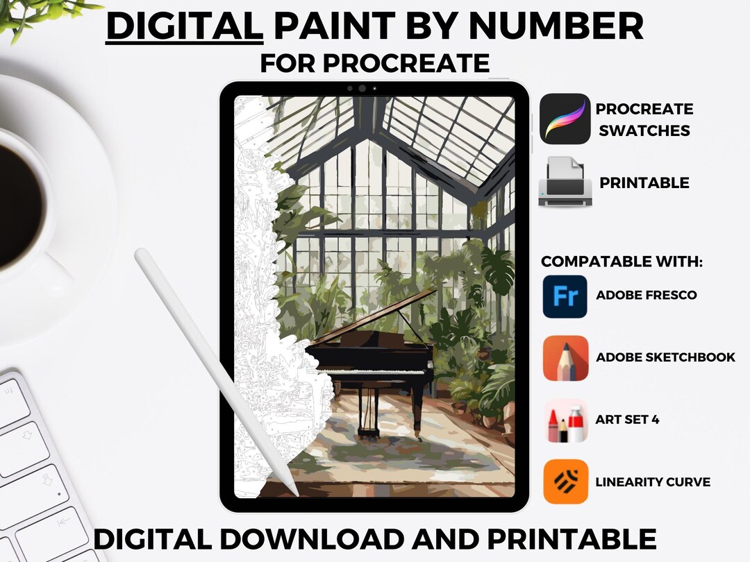 Piano Music Digital Paint by Number Kit Adult for Procreate Color by ...