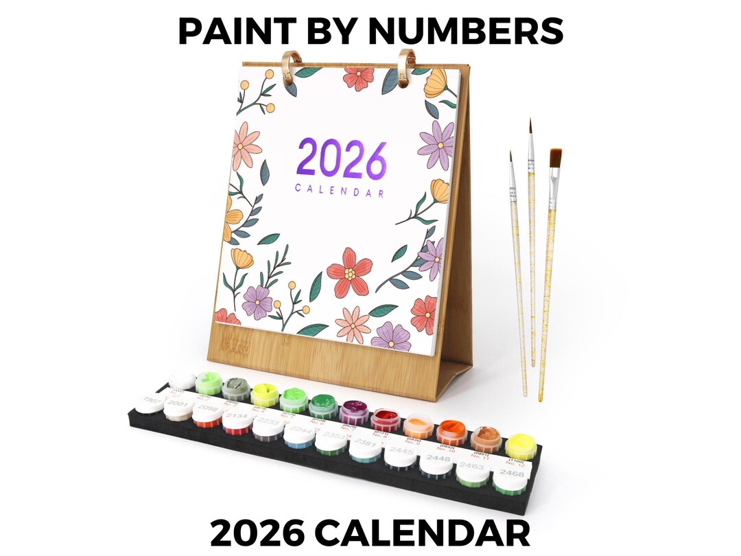 2026 Calendar Floral Paint by Numbers Desk DIY Mini Canvas Art Kit ...