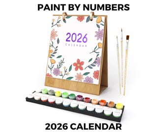2026 Calendar Floral Paint by Numbers Desk DIY Mini Canvas Art Kit | Monthly Self Care Gift Paintable Calendar for Desk or Shelf
