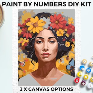 Floral Woman PAINT by NUMBERS Kit Adults Minimalistic Chic DIY Painting Easy Beginners Hobby Painting Kit Wall Art Gift Mothers Day