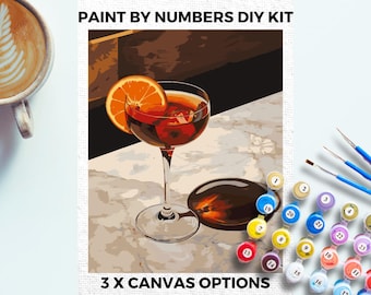 Negorini Cocktail PAINT by NUMBERS Kit Adults Minimalistic Chic DIY Painting Easy Beginners Hobby Painting Kit Wall Art Gift for Men Marble