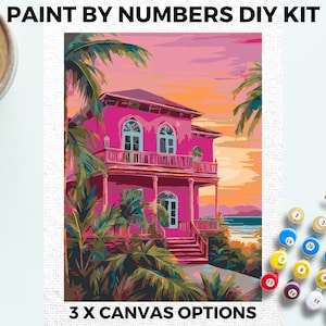 Pink Landscape PAINT by NUMBERS Kit Adults Minimalistic Chic DIY Painting Easy Beginners Hobby Painting Kit Wall Art Gift Mum Girlfriend