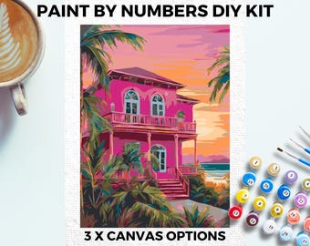 Kit de pintura de paisagem rosa da NUMBERS para adultos, minimalista, chique, faça você mesmo, pintura fácil para iniciantes, kit de pintura para hobby, arte de parede, presente para mãe e namorada