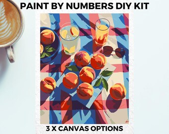 Kit de pintura Peach Picnic PAINT by NUMBERS para adultos, pintura minimalista chique faça você mesmo, kit de pintura fácil para iniciantes, arte de parede, presente para mãe e namorada