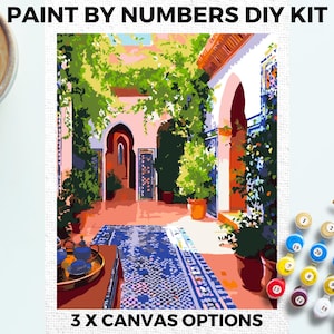 Morocco Riad PAINT by NUMBERS Kit Adults Minimalistic Chic DIY Painting Easy Beginners Hobby Painting Kit Wall Travel Art.Gift Mum