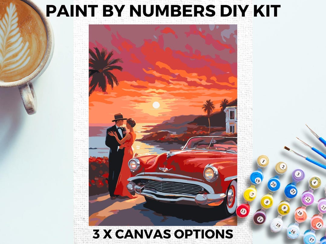 Vintage Car PAINT by NUMBERS Kit Adults Minimalistic Chic DIY Painting ...