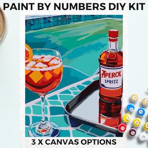 Kit de pintura por números para cócteles Aperol para adultos, estilo minimalista, elegante, para pintar por ti mismo, para principiantes, para pintar como pasatiempo, para regalar a tu madre o a tu novia