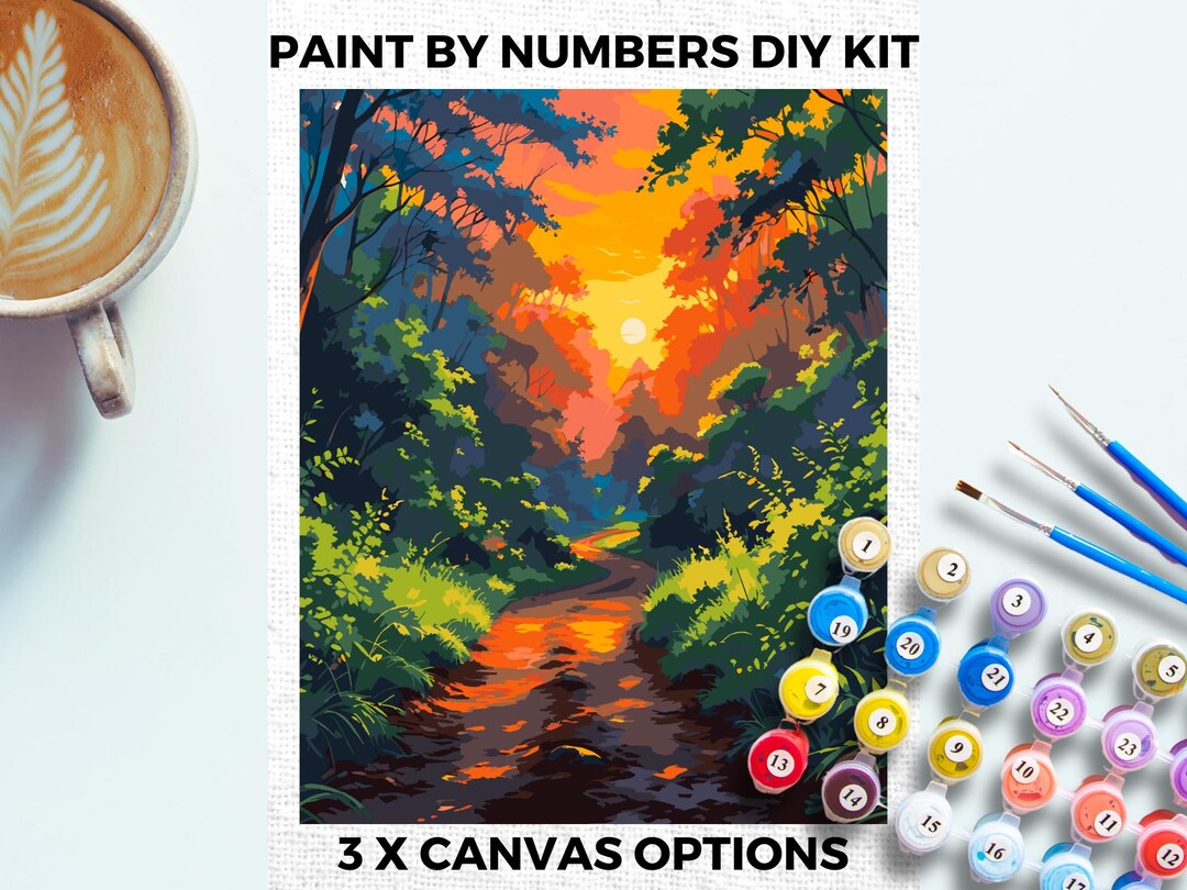 Sunset Forest PAINT by NUMBERS Kit Adults Minimalistic Chic DIY ...