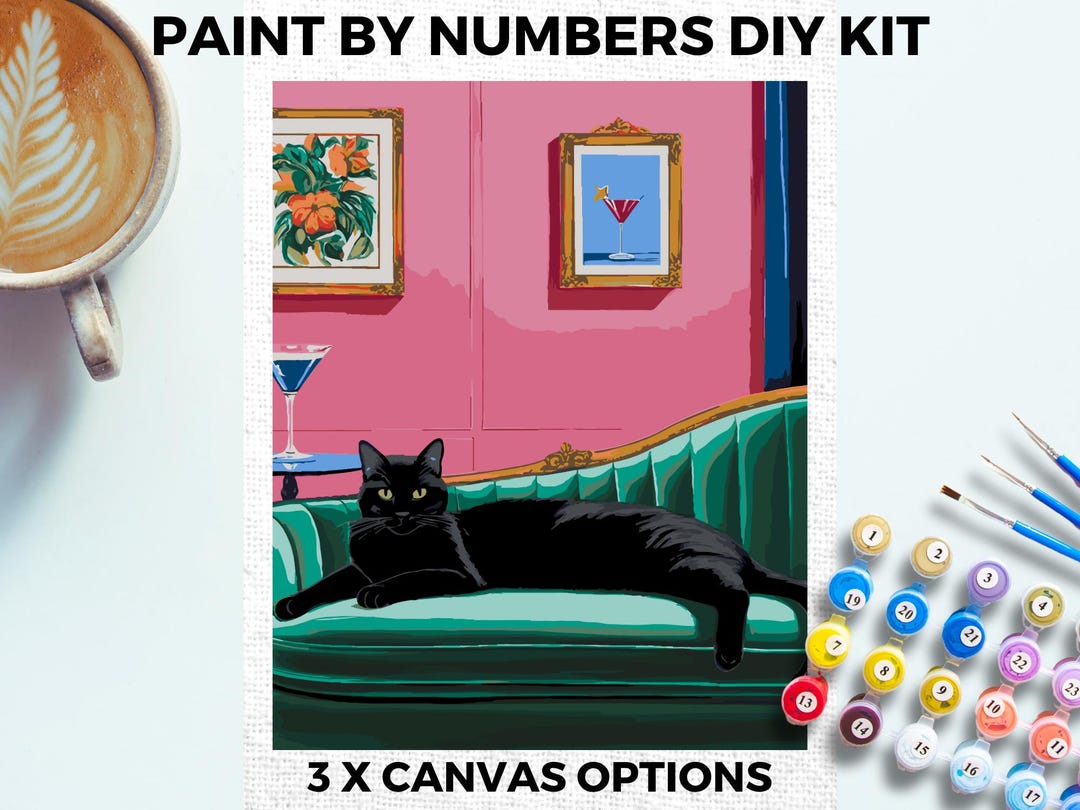 Black Cat PAINT by NUMBERS Kit Adults Minimalistic Chic DIY Painting ...