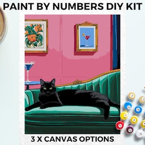 Black Cat PAINT by NUMBERS Kit Adults Minimalistic Chic DIY Painting Easy Beginners Hobby Painting Kit Wall Art Gift Mum Girlfriend Vintage