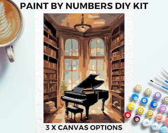 Piano Library PAINT by NUMBERS Kit Adults Minimalistic Chic DIY Painting Easy Beginners Hobby Painting Kit Wall Art Music Lovers Gift