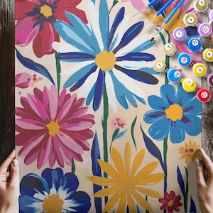 Wildflowers PAINT by NUMBERS Kit Adults Minimalistic Chic DIY Painting Easy Beginners Hobby Painting Kit Wall Art Gift Mum Girlfriend