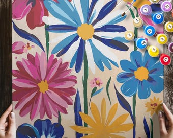 Wilde bloemen VERF door NUMMERS Kit volwassenen minimalistisch chique DIY schilderij gemakkelijk beginners hobby schilderij Kit muur kunst cadeau moeder vriendin