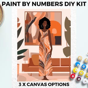 Woman PAINT by NUMBERS Kit Adults Minimalistic Chic DIY Painting Easy Beginners Hobby Painting Kit Wall Art Gift Black History Month