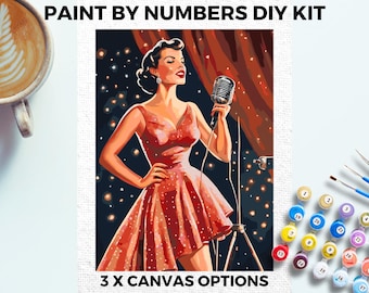 Vintage Female Singer PAINT by NUMBERS Kit Adults Minimalistic Chic DIY Painting Easy Beginners Hobby Painting Kit Wall Art Gift