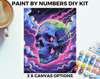Neon Skull PAINT by NUMBERS Kit Adults Minimalistic Chic DIY Painting Easy Beginners Hobby Painting Kit Wall Fantasy Art Gift Halloween
