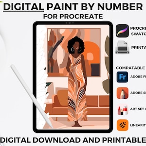 African Woman Digital Paint By Number Kit Adult for Procreate Color by numbers Instant Digital Download Printable Wall Art Coloring Page