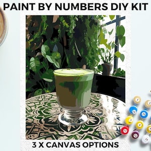Matcha Cafe PAINT by NUMBERS Kit Adults Minimalistic Chic DIY Painting Easy Beginners Hobby Painting Kit Wall Green Cozy Plant Nook Gift Mum