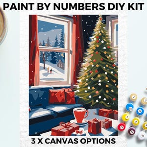 Christmas Tree PAINT by NUMBERS Kit Adults Minimalistic Chic DIY Painting Easy Beginners Hobby Painting Kit Wall Art Gift